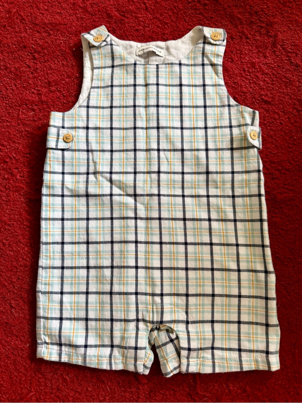 Plaid Cotton Baby Romper with Button Details